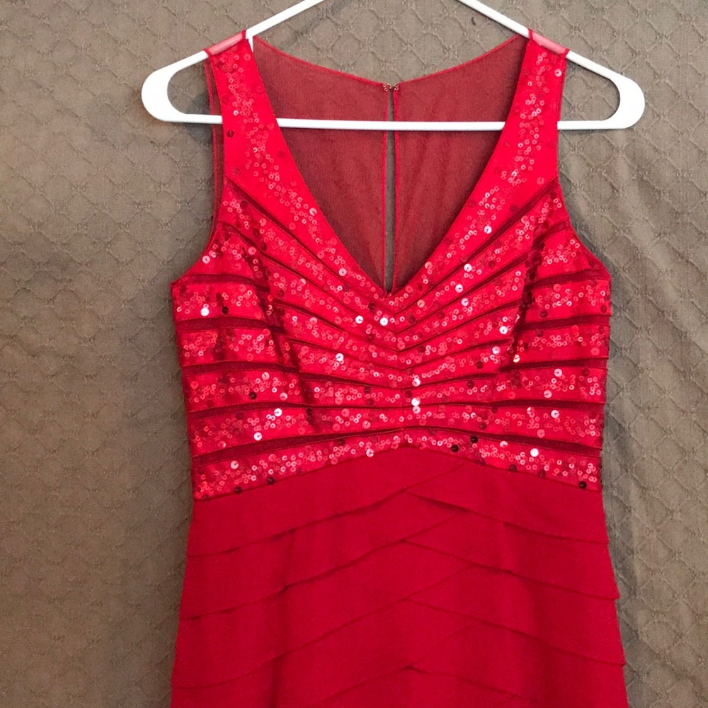 Chetta B Red Sequin tiered dress. Size 2